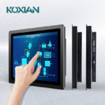 Rear view of 18.5" industrial touchscreen showing HDMI, VGA, and DVI video input ports