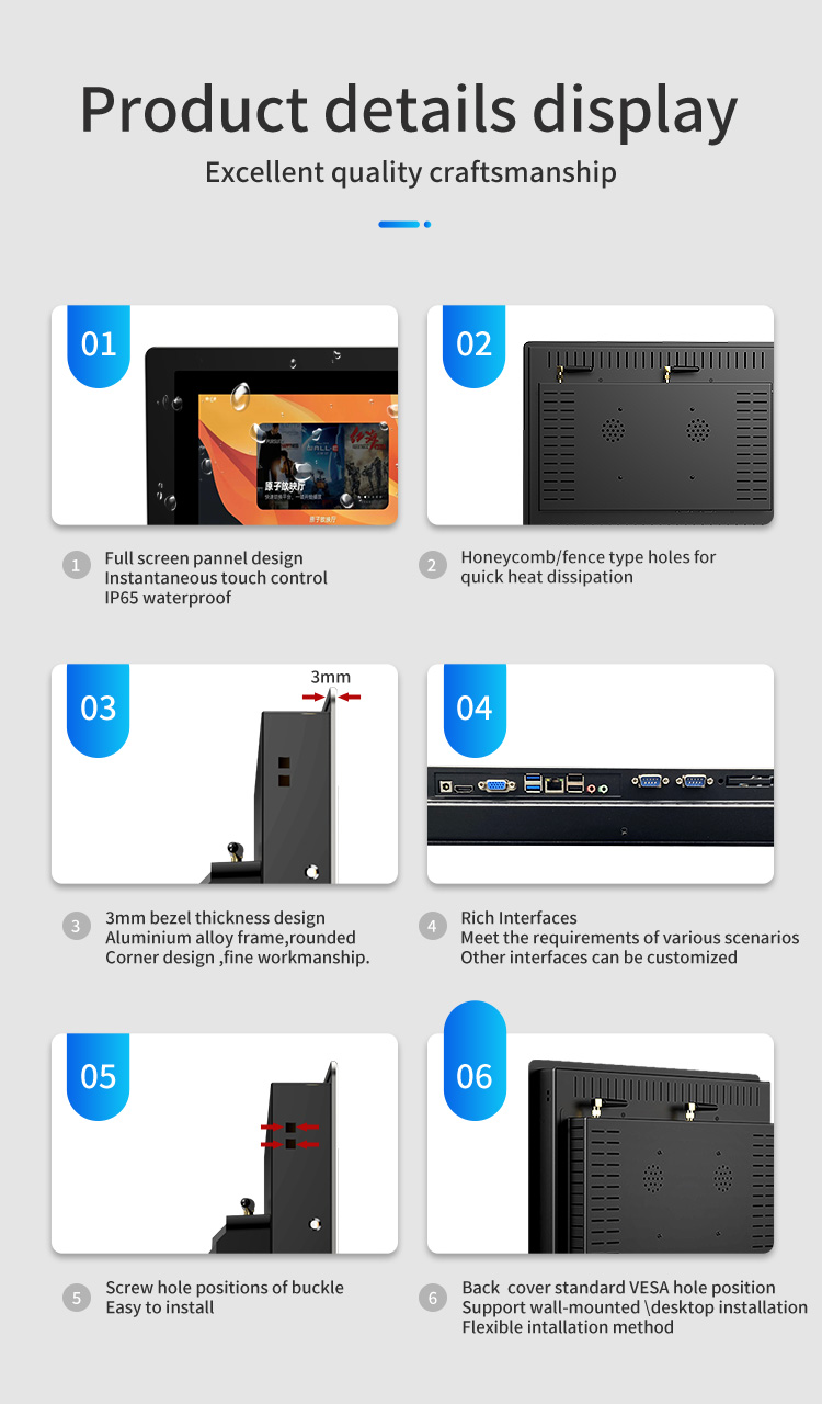 Product details of IP65 waterproof industrial monitor with 3mm bezel and VESA mount