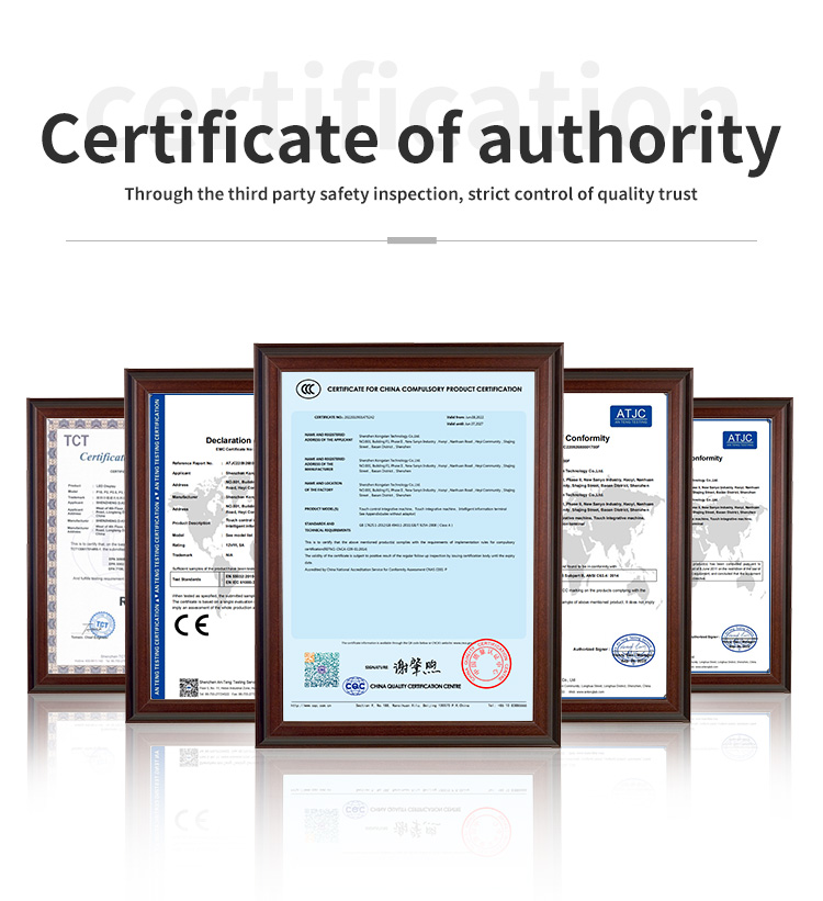 Certificates of authority for industrial touch monitors including CE and CCC certification