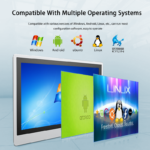 Multi-OS compatible industrial panel PC supporting Windows, Android, Linux, and KYLIN OS.