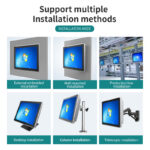 Flexible mounting options for 16.1" industrial monitor including embedded, VESA, and wall mount. Flexible mounting options for 16.1" industrial monitor including embedded, VESA, and wall mount.