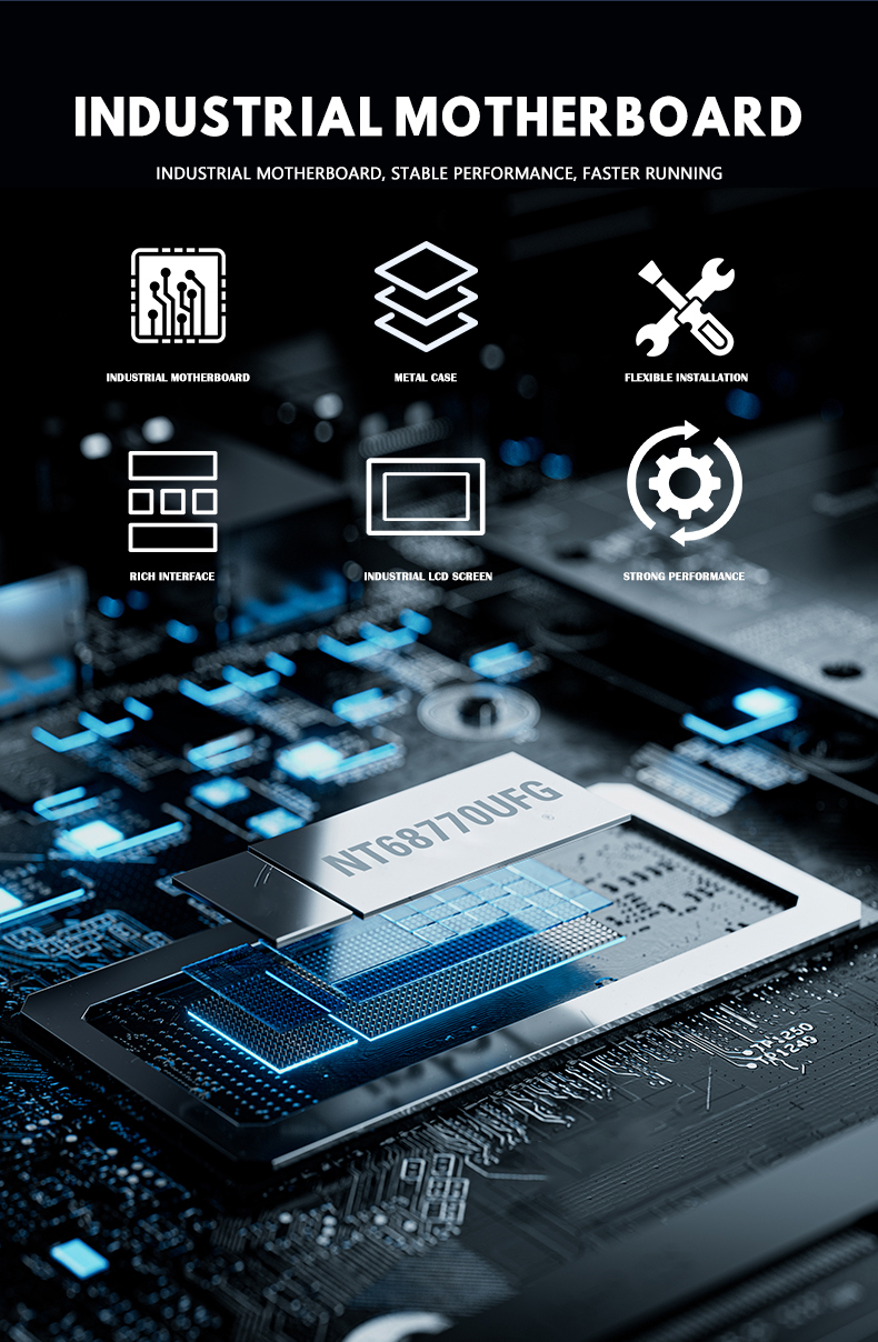 IP65 rated waterproof and dustproof front panel industrial monitor for harsh workshop environments.