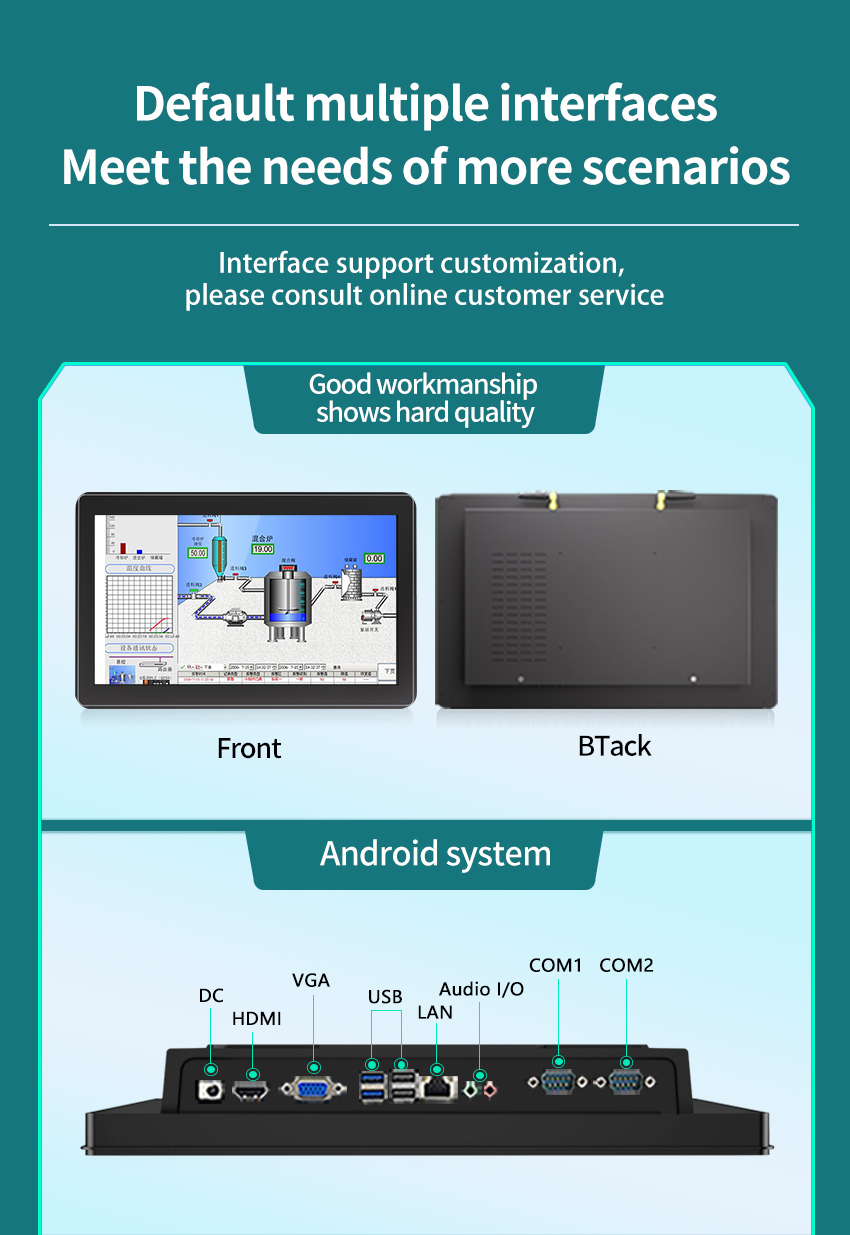 G2A Series Industrial Touch Panel PC with multiple I/O interfaces – DC, HDMI, VGA, USB, COM, LAN, and Audio I/O supports Android system G2A Series Industrial Touch Panel PC with multiple I/O interfaces – DC, HDMI, VGA, USB, COM, LAN, and Audio I/O supports Android system