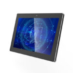 Sleek true-flat industrial touchscreen with IP65 waterproof front panel and rugged housing.