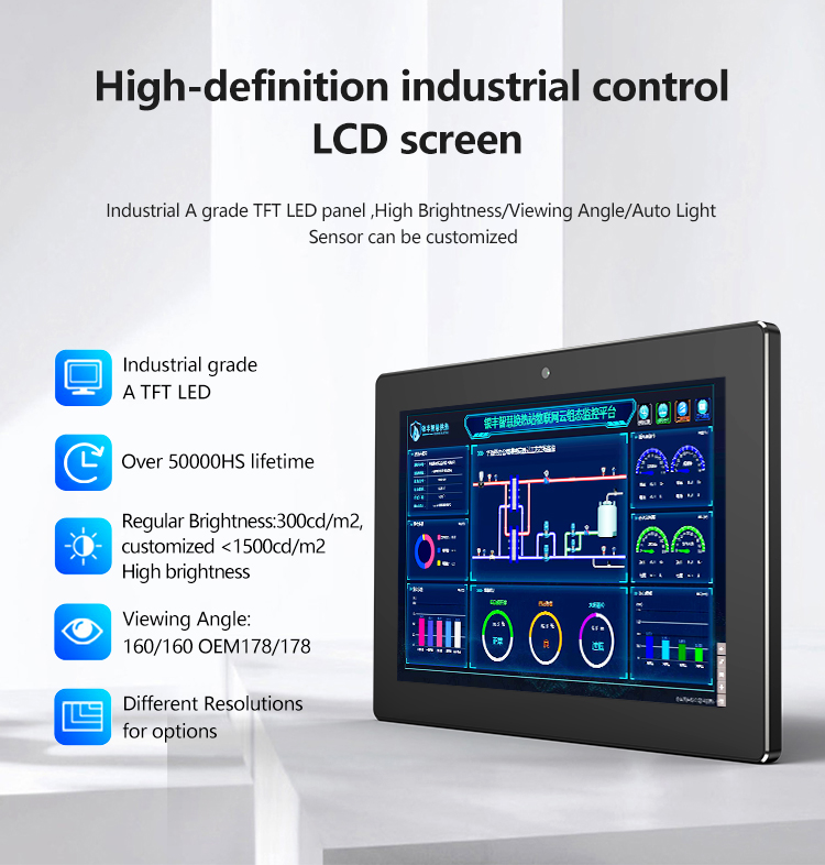 G3A-BS101-WCB Series Industrial Panel PC with high-definition industrial LCD screen – TFT LED panel, 300cd/m² brightness, over 50,000 hours lifetime