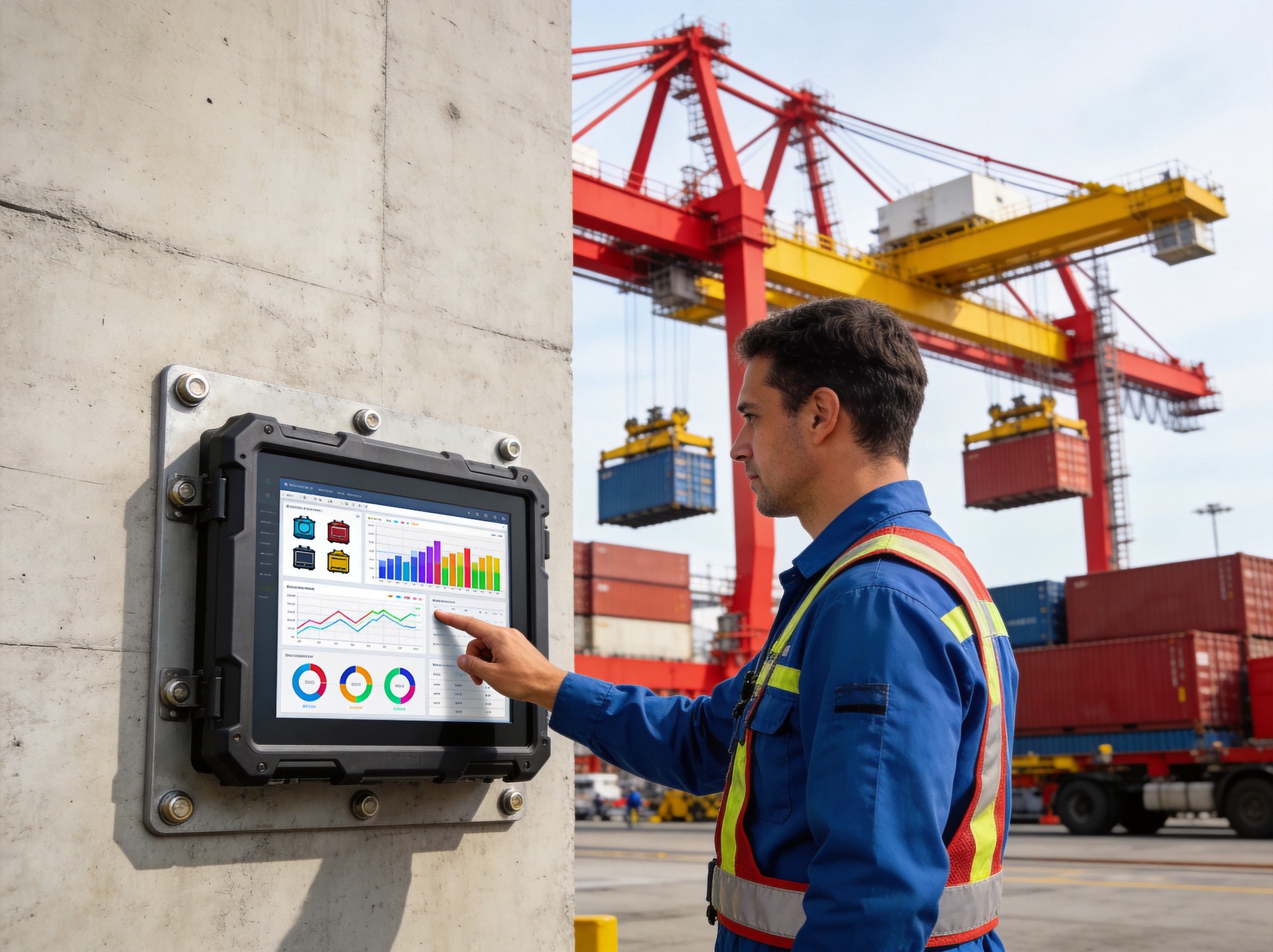 port operator using rugged display crane control