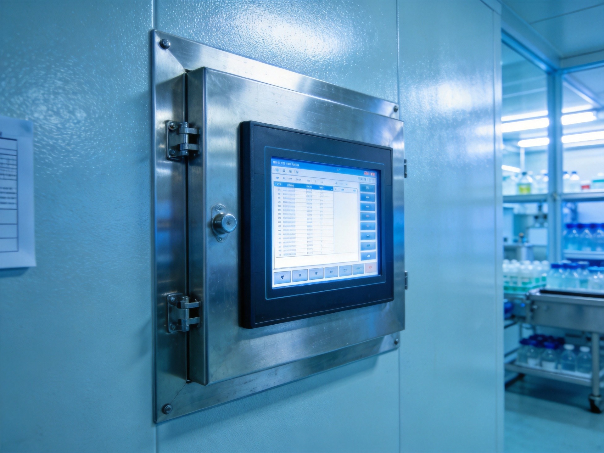 wide-temperature industrial panel PC in pharmaceutical cold storage cleanroom