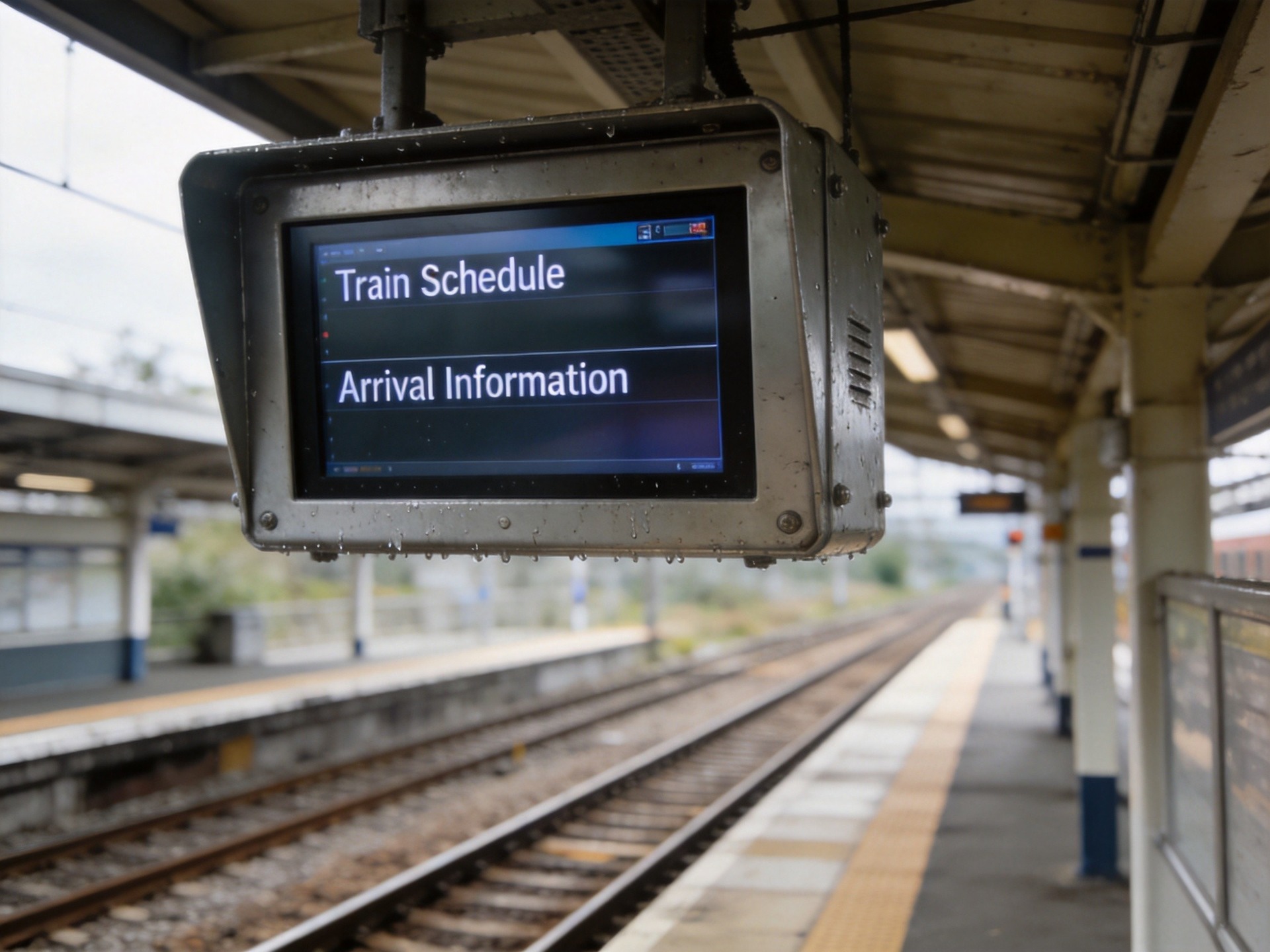 industrial touchscreen display in railway passenger information system above train platform