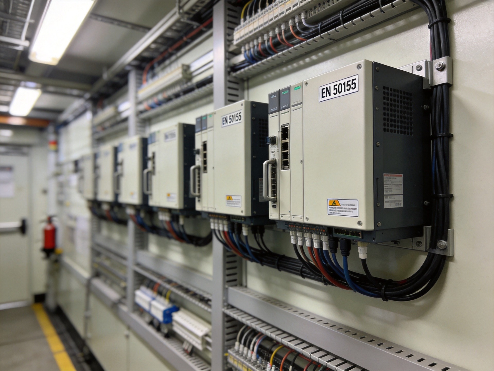 rack-mounted industrial computers in railway signaling equipment room with EN 50155 certification
