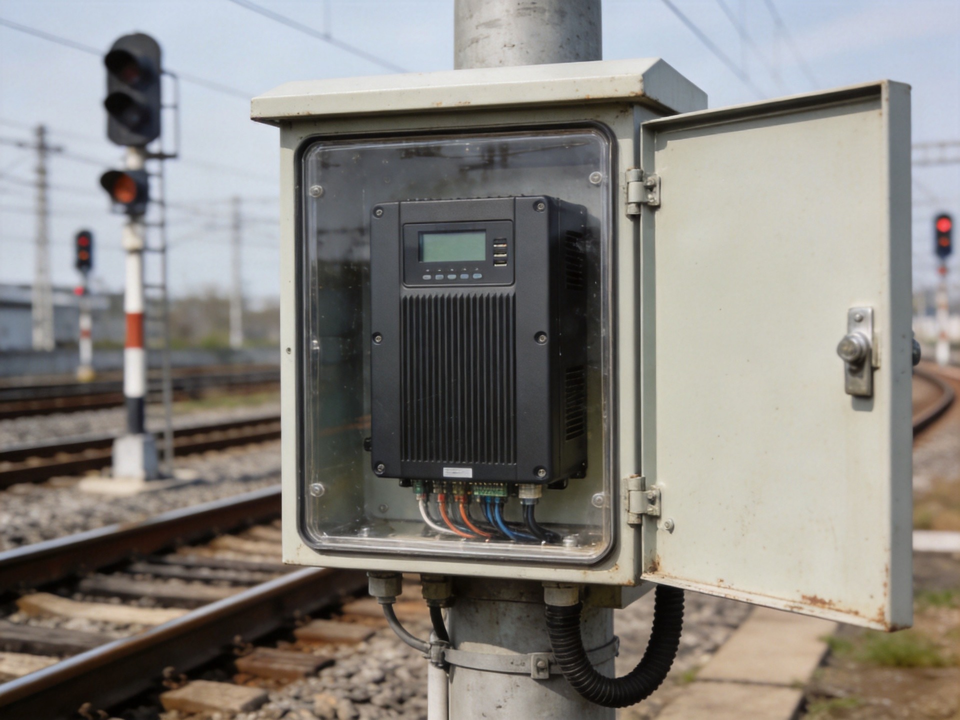 industrial embedded computer in sealed weatherproof trackside cabinet near railway lines