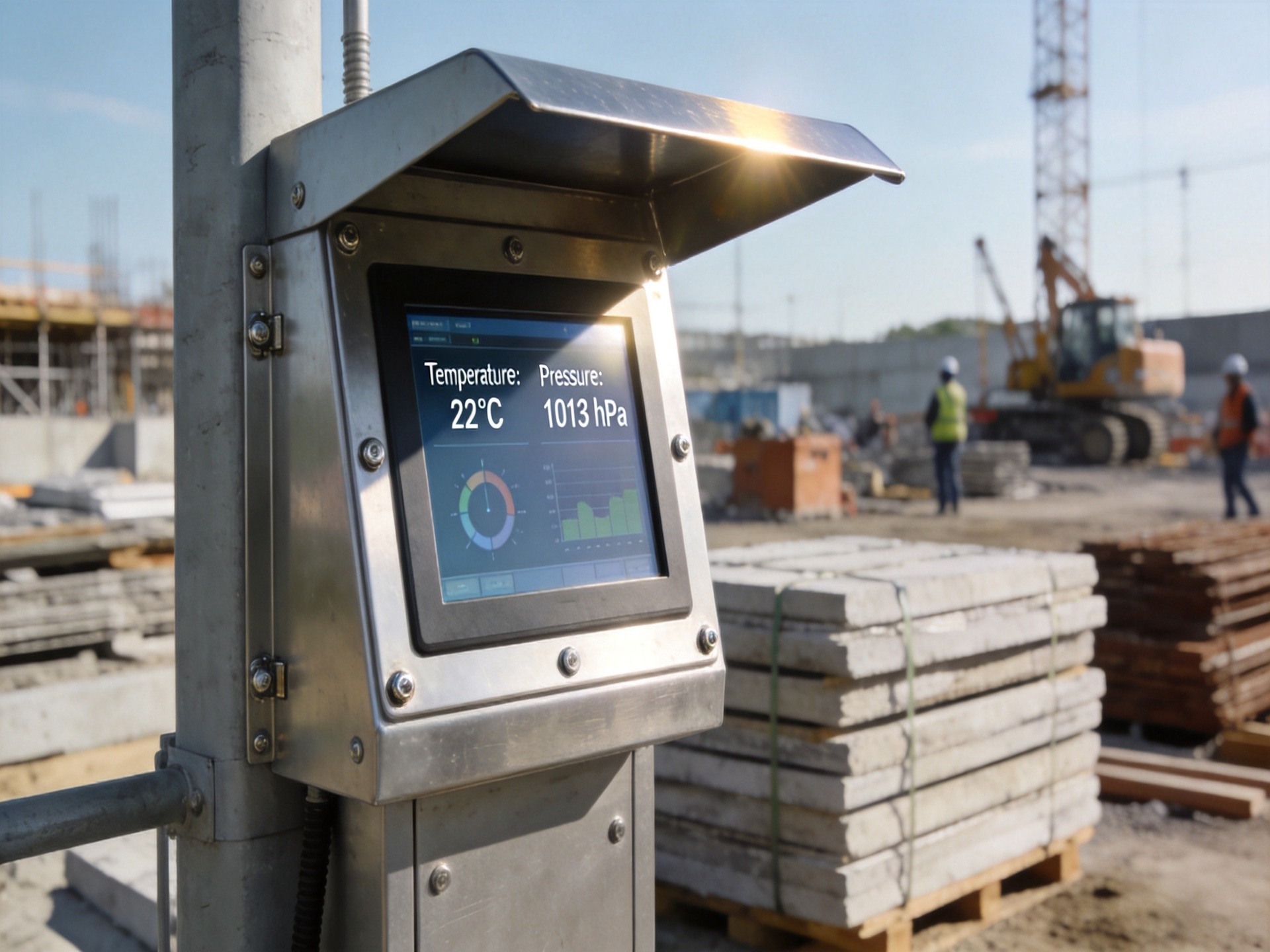 High-brightness industrial panel PC at transportation hub with outdoor passenger information display