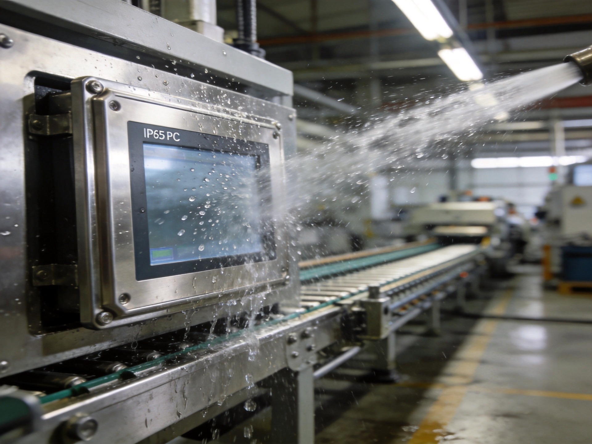 Waterproof industrial monitor in food processing washdown environment with stainless steel housing