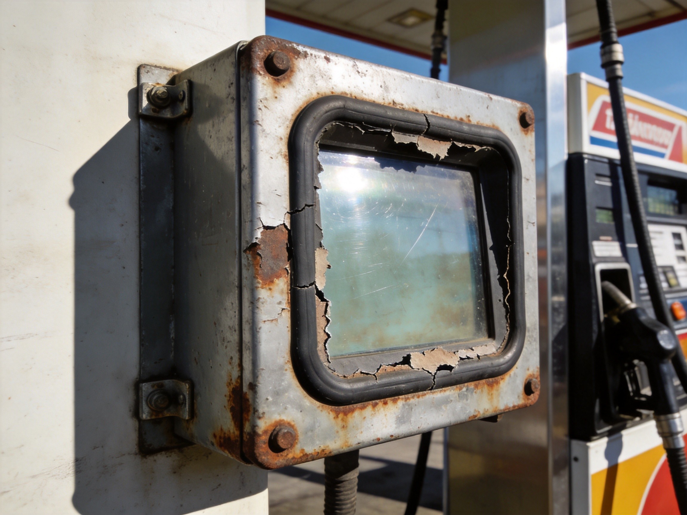 Modern IP65-rated industrial panel PC with sealed aluminum enclosure M12 connectors and compression-molded silicone gaskets on outdoor pedestal mount