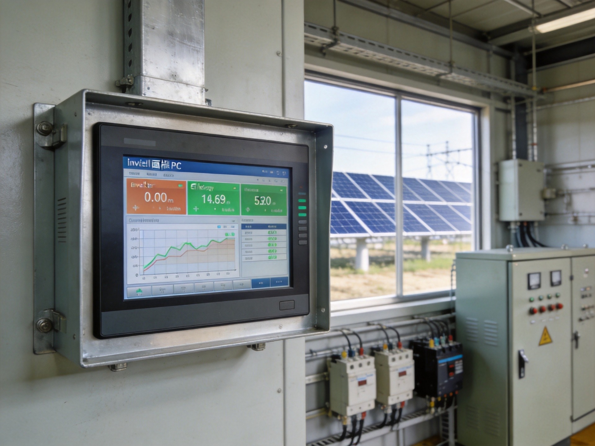 Wind farm data acquisition terminal with industrial panel PC monitoring turbine array