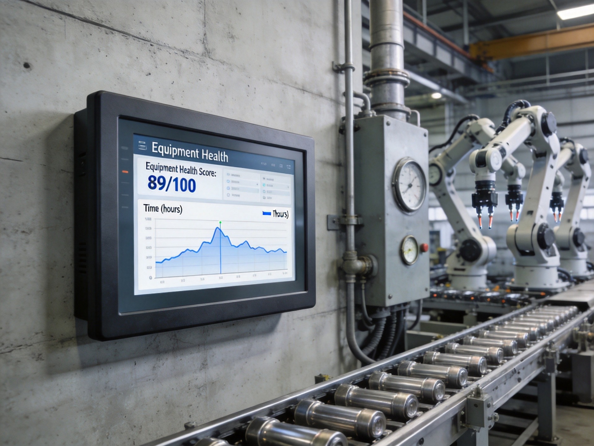 Cost comparison chart showing predictive maintenance savings over 5-year period on industrial display