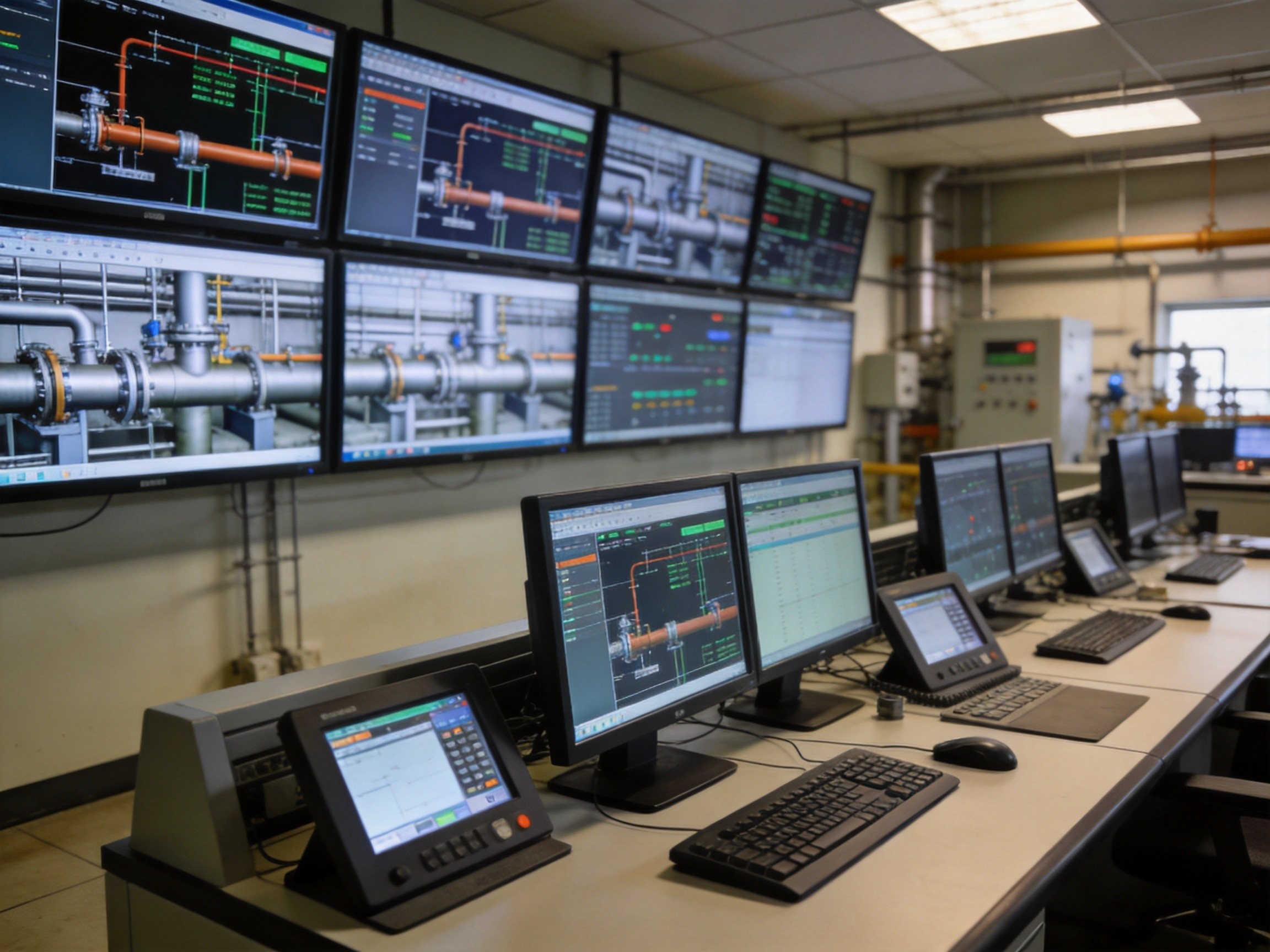 Redundant industrial panel PC setup with dual power supplies in critical pipeline control room