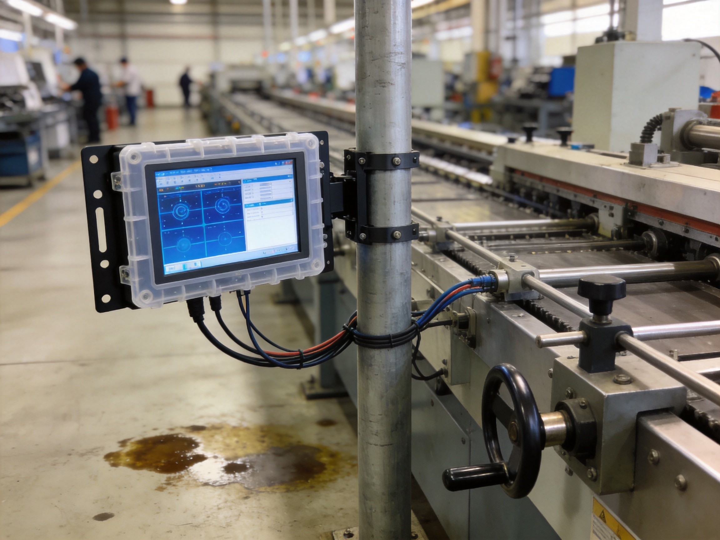 Engineers working on custom bracket fabrication for off-the-shelf panel PC integration