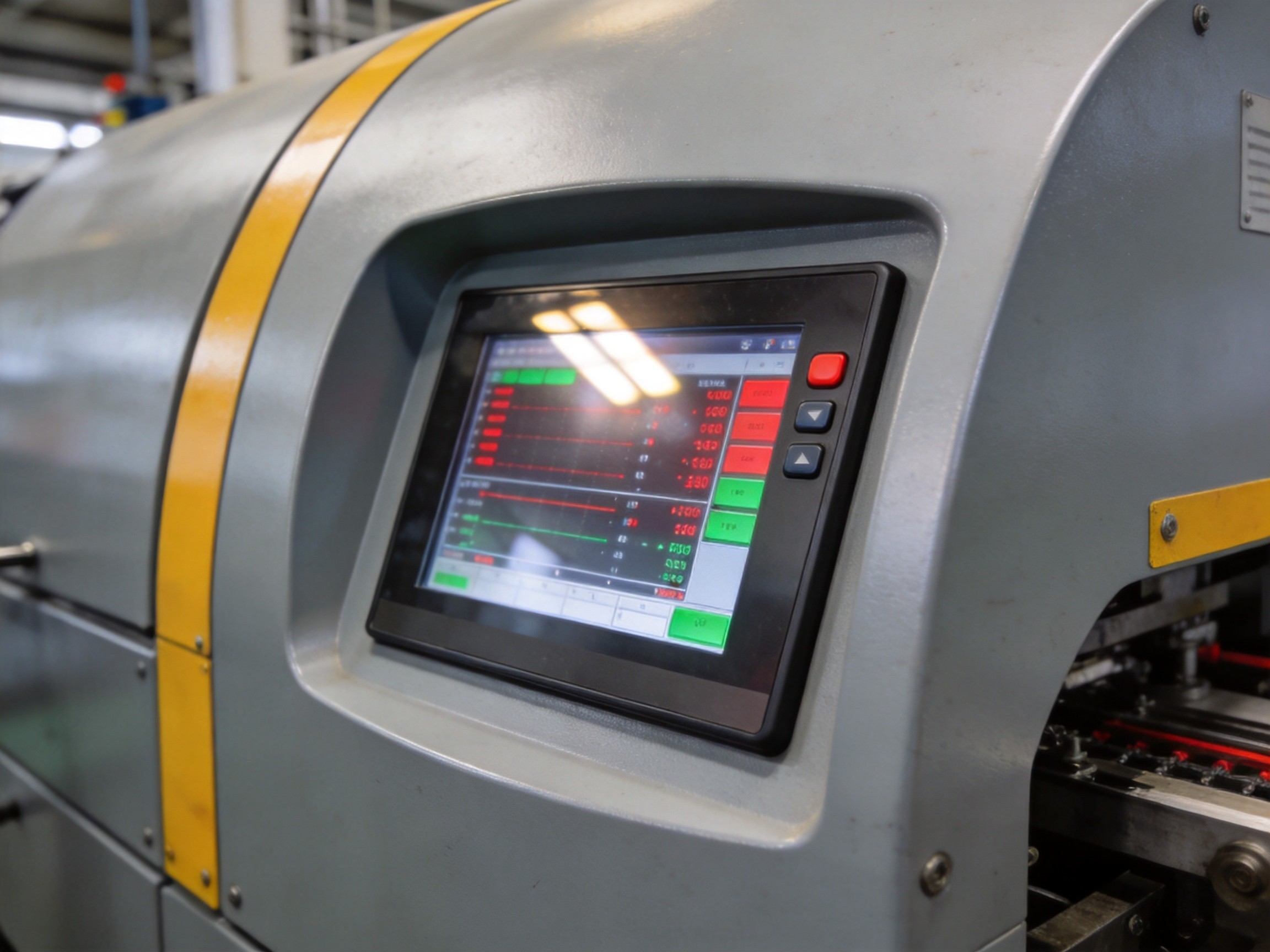 Production line shutdown with technicians troubleshooting failed panel PC