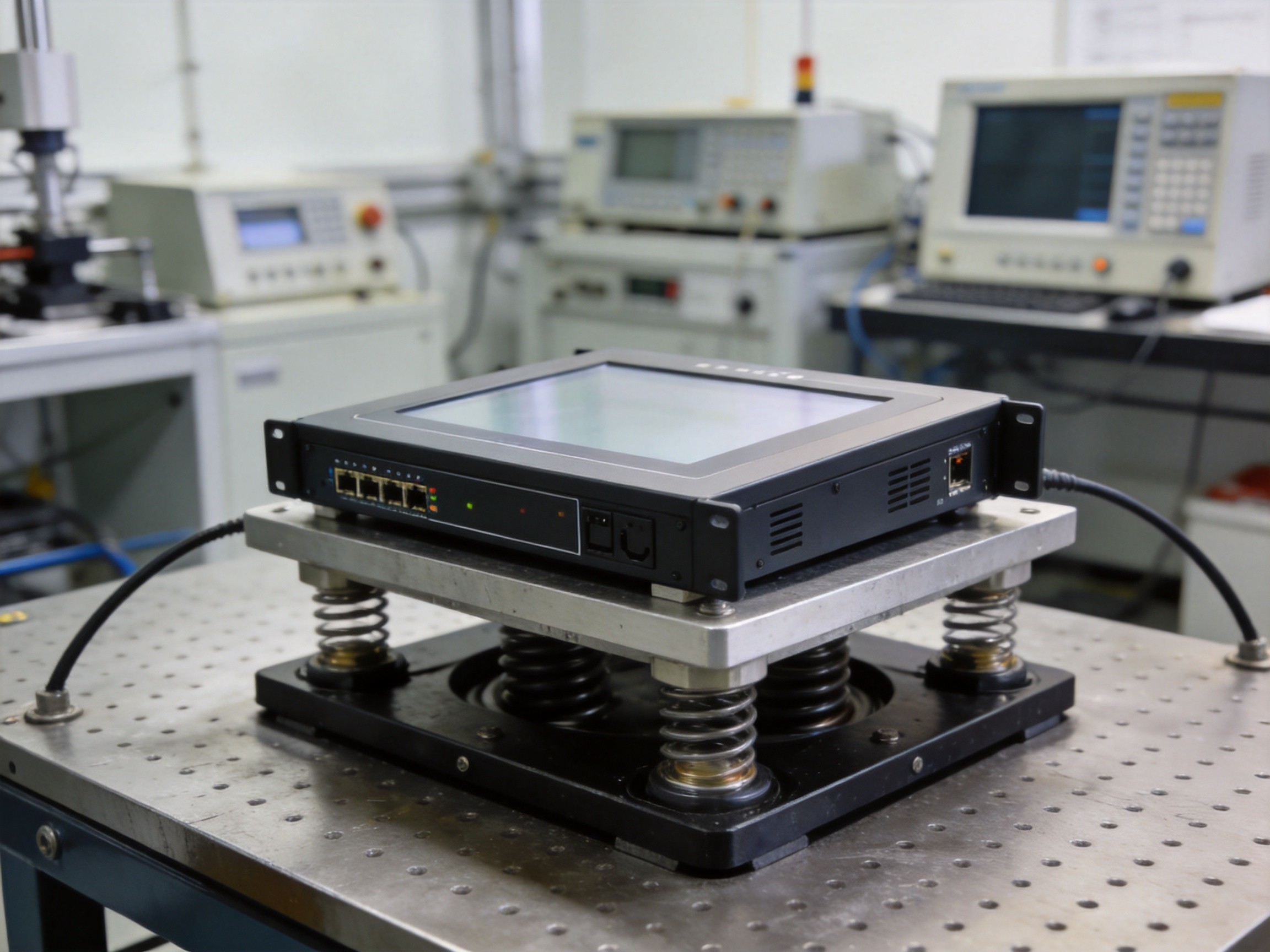 Engineer inspecting internal components of industrial panel PC after vibration testing