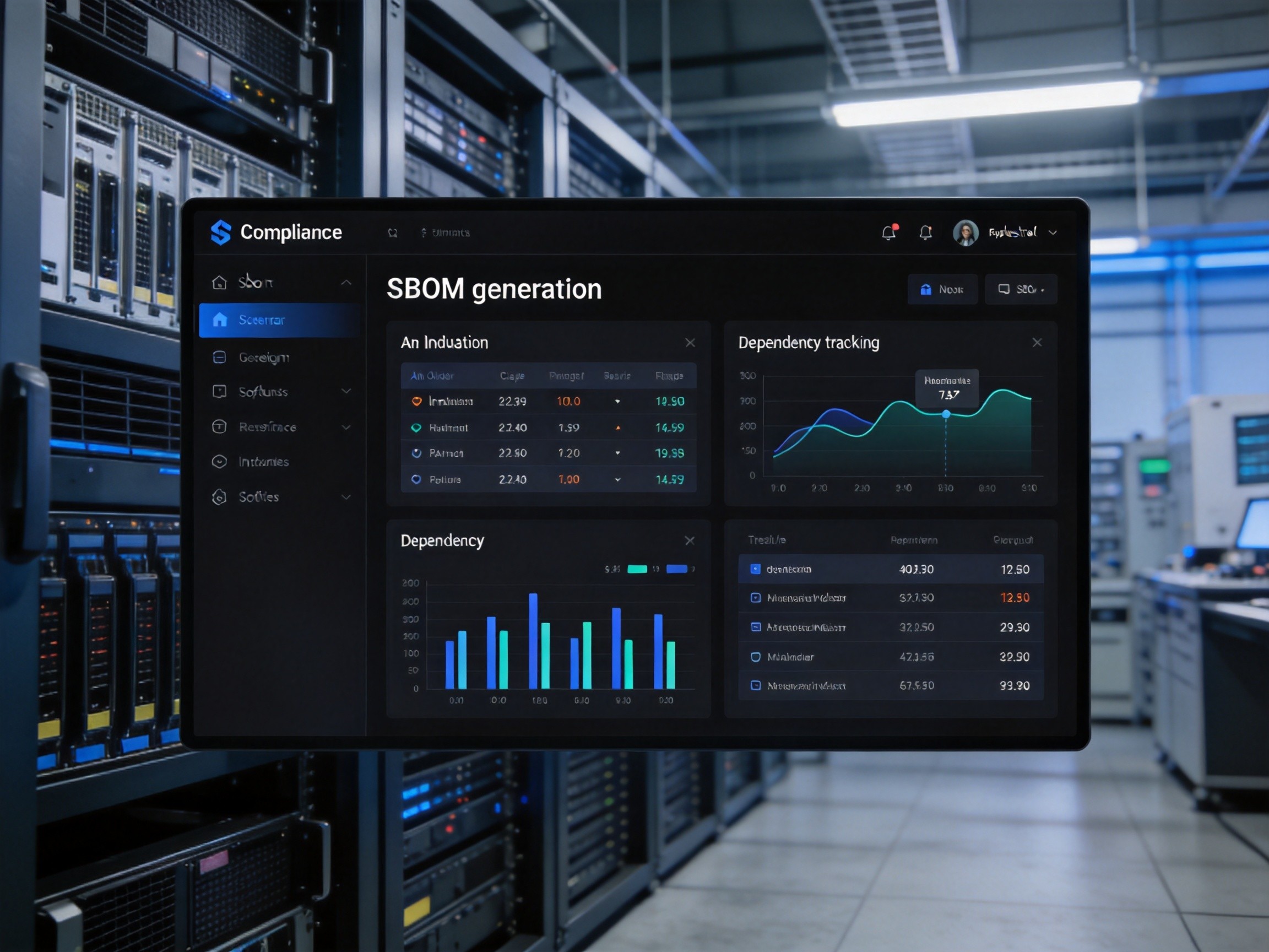 Kontron FabLink 7 software interface showing SBOM generation and dependency tracking dashboard
