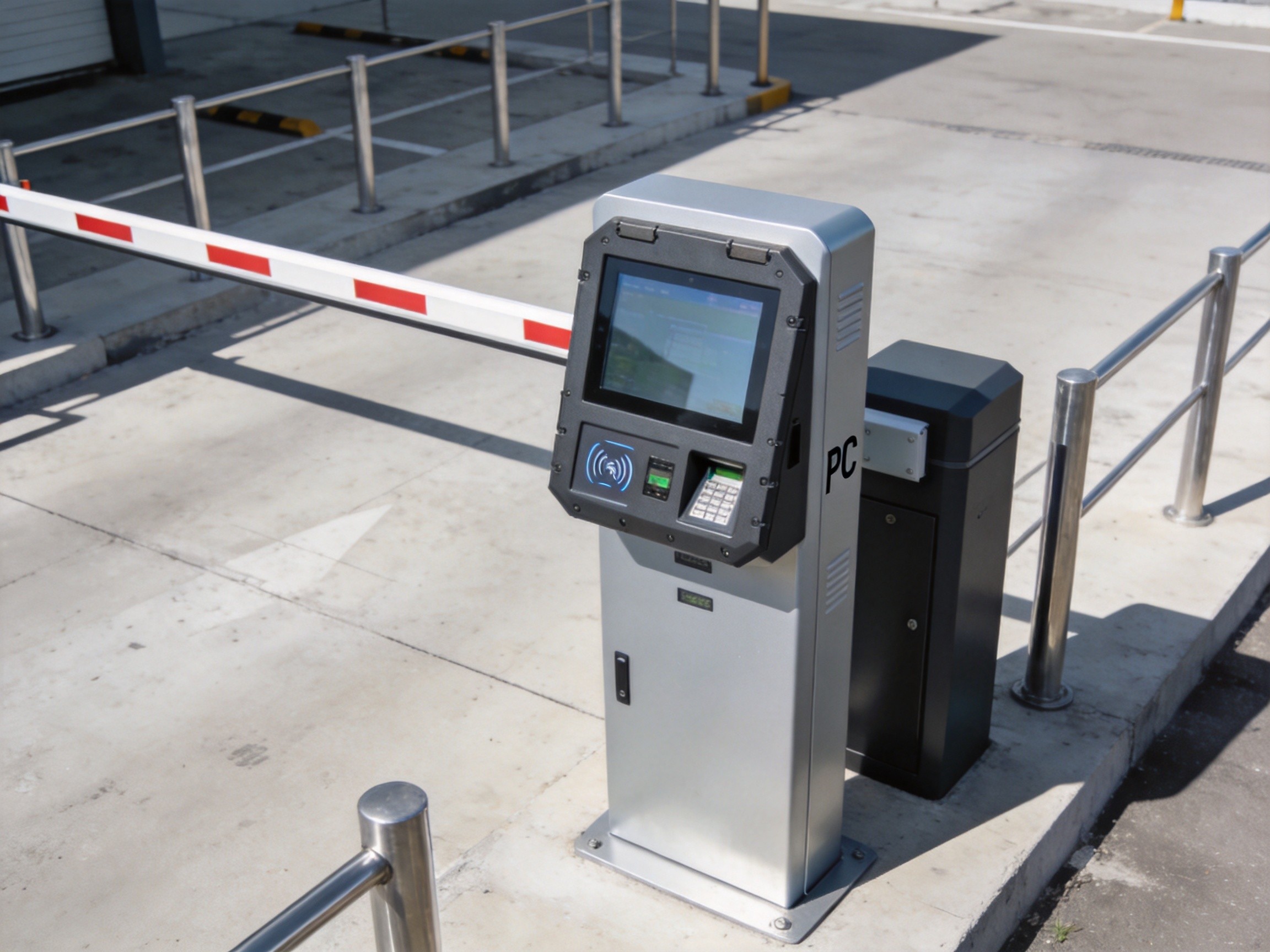 Contactless payment terminal with integrated panel PC at an automated parking exit lane