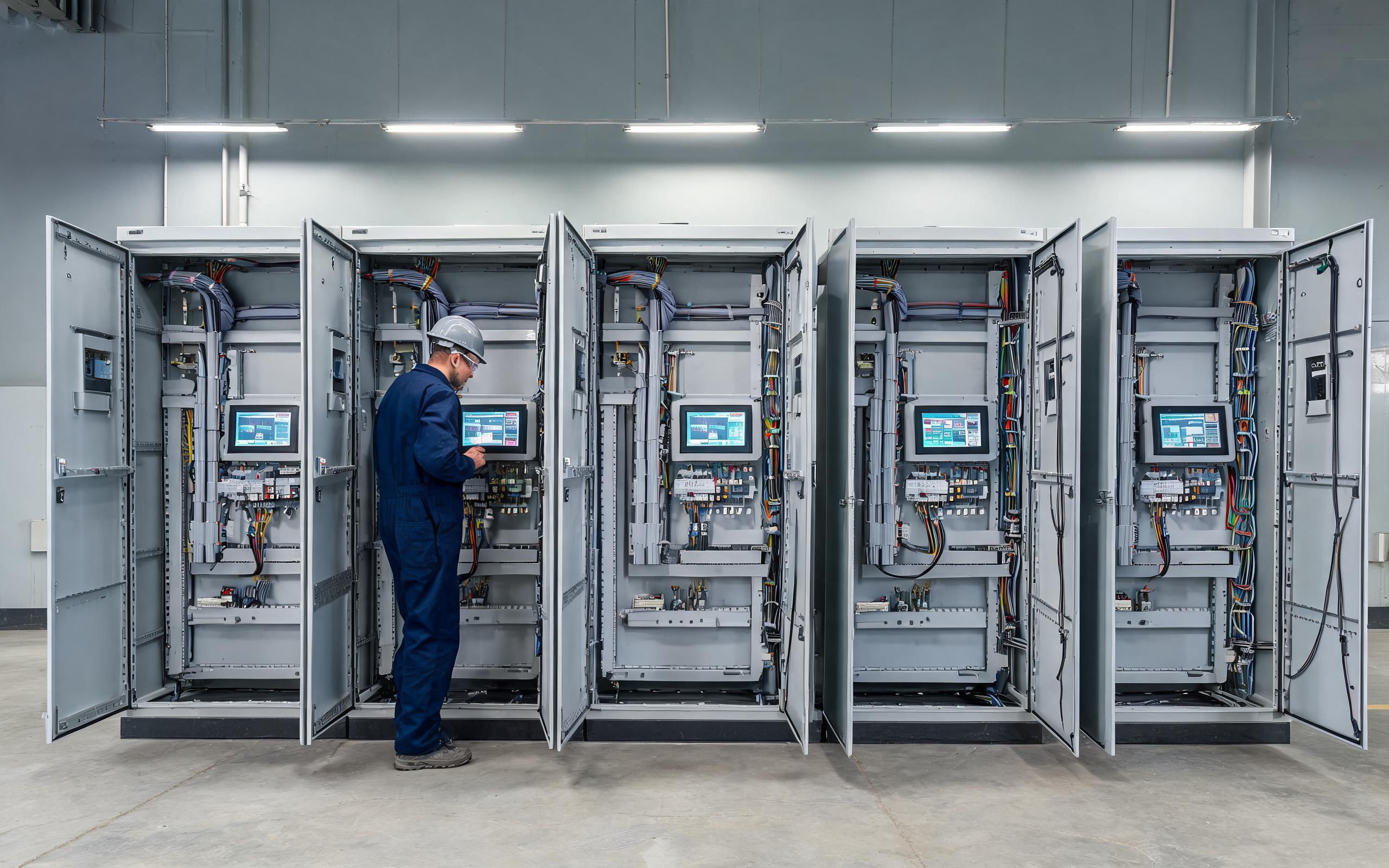 industrial touch display units mounted in grounded control cabinets for selection review