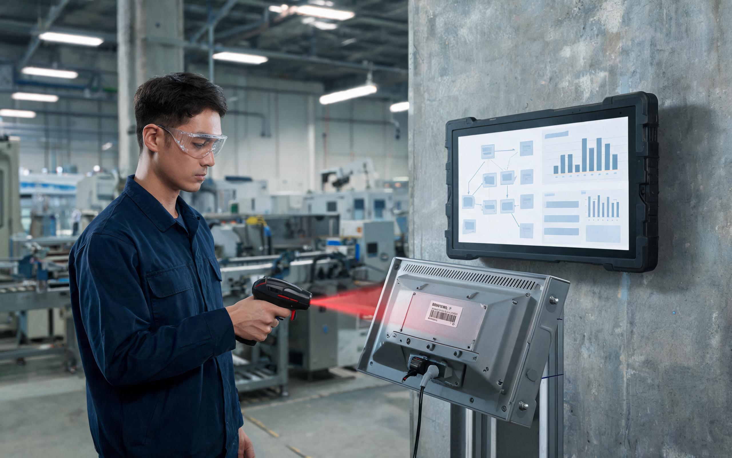 Serial Scan Traceability Check serial genealogy scan on industrial touch screen monitor for root cause analysis