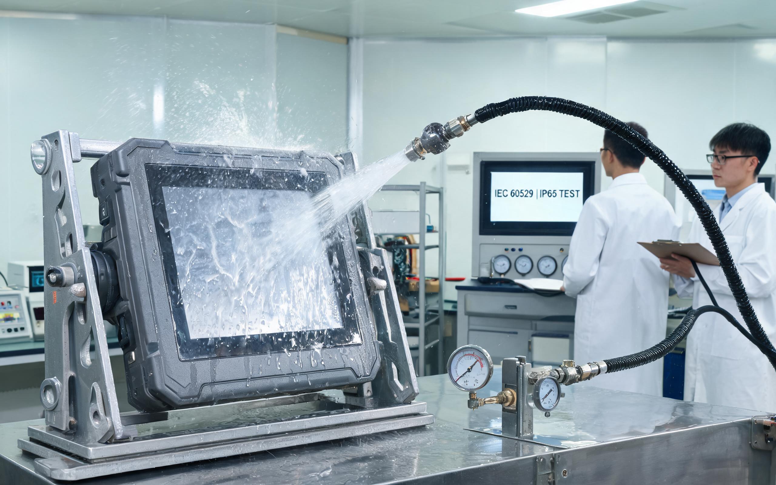 IP65 Water Jet Testing panel mount industrial pc ip65 testing water jet verification