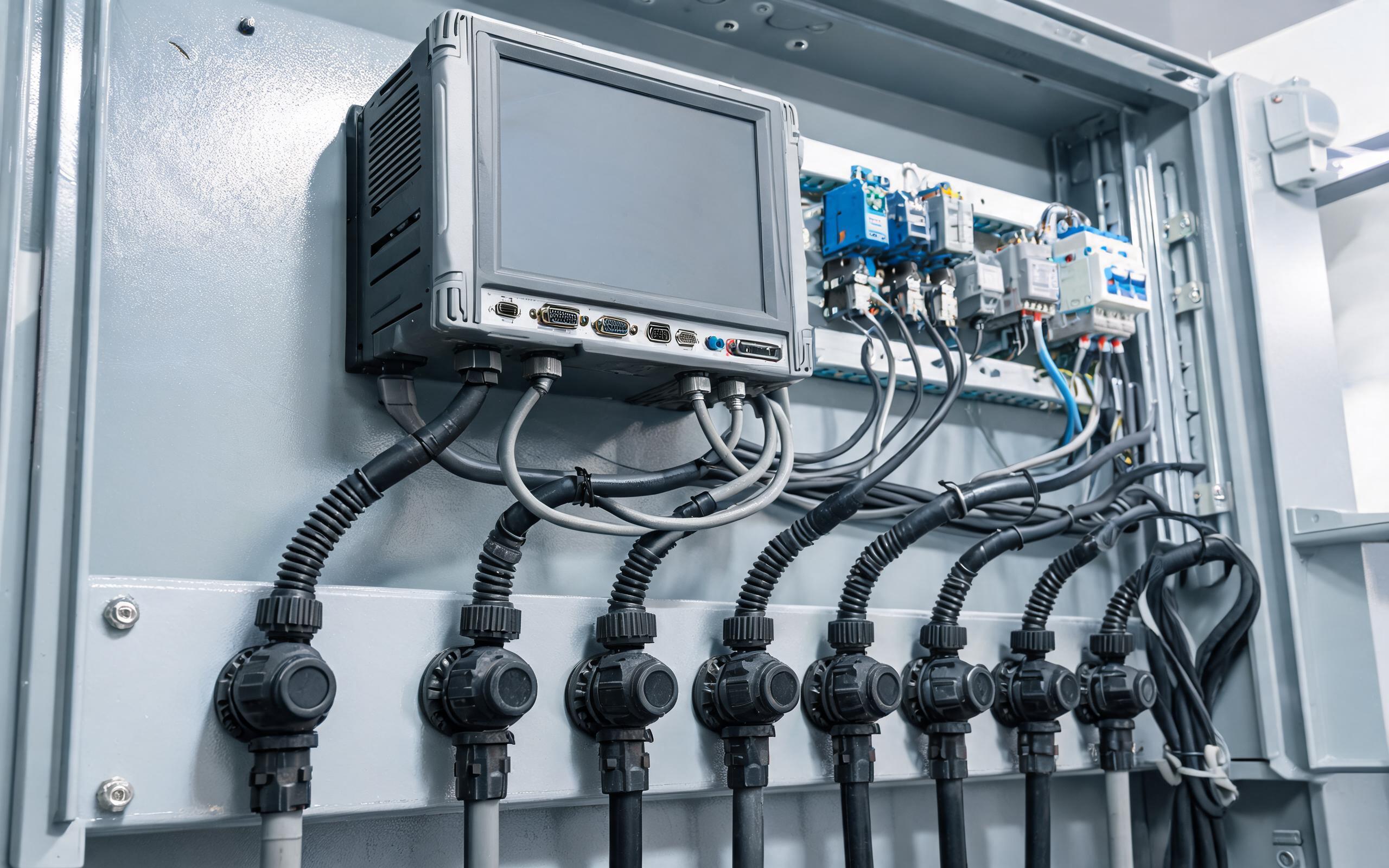 Cable Strain Relief in Panel Mount Industrial PC Panel mount industrial PC cable strain relief and organized routing in control cabinet