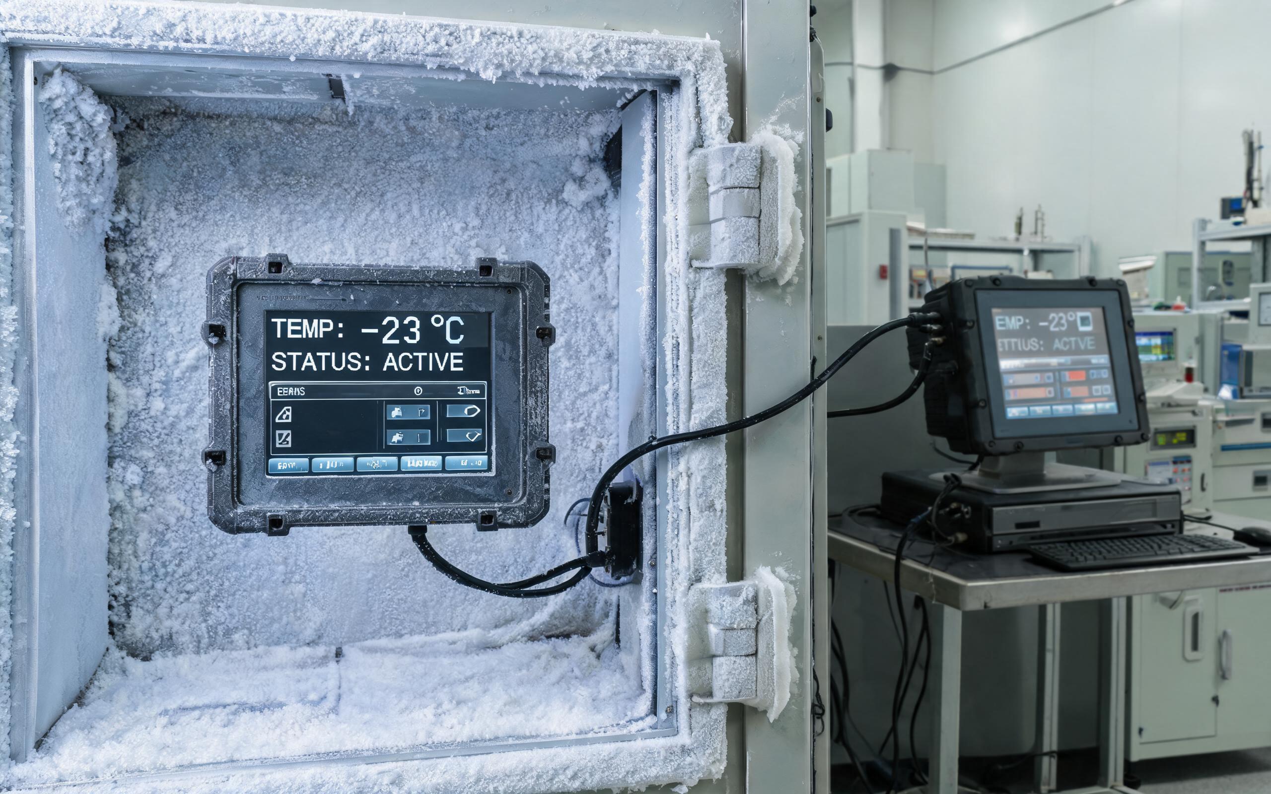 IEC 60068-2-14 chamber validation Rugged touch screen display inside an environmental chamber for change-of-temperature testing