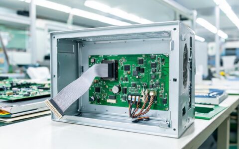 LVDS interface board inside an industrial touchscreen monitor chassis
