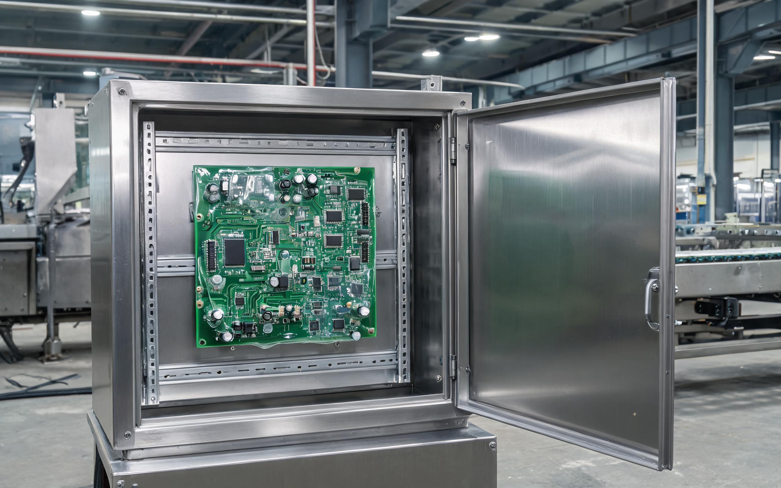 Silicone Coated PCB in Industrial Control Cabinet silicone conformal coating on industrial PCB in vibration test environment