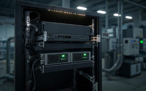 rackmount industrial pc with redundant hot swap power bays in a 24/7 factory control room cabinet