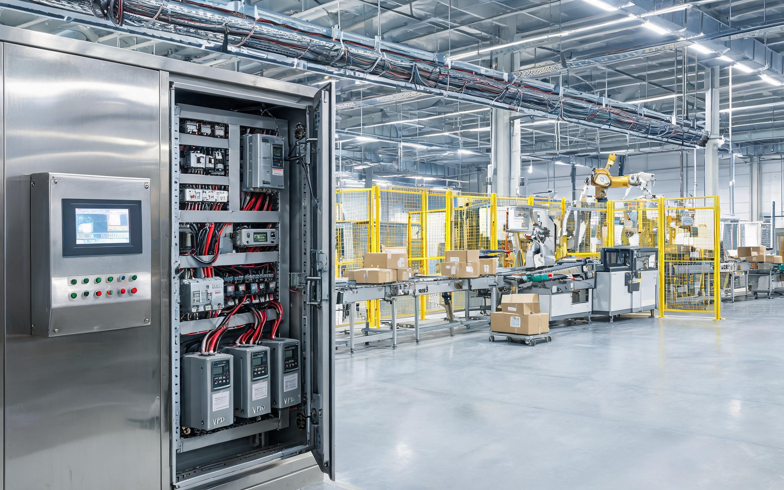 Device and line level sag protection Automated packaging cell with industrial PC contactors and line-level sag corrector coordination
