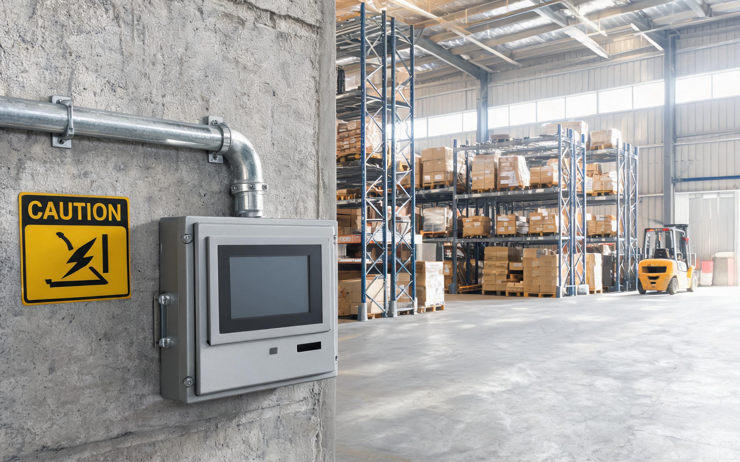 Long field Ethernet run in conduit Shielded Cat6A Ethernet cable in metal conduit running to a warehouse kiosk panel