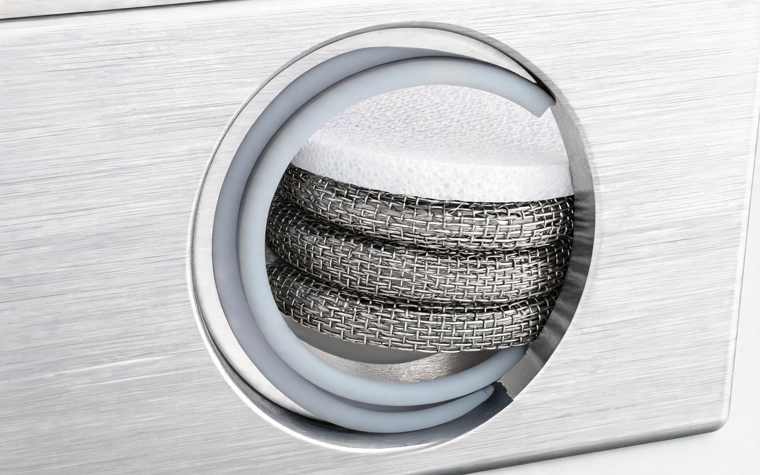 macro cross section of PTFE membrane vent welded into a rugged industrial display aluminum enclosure wall