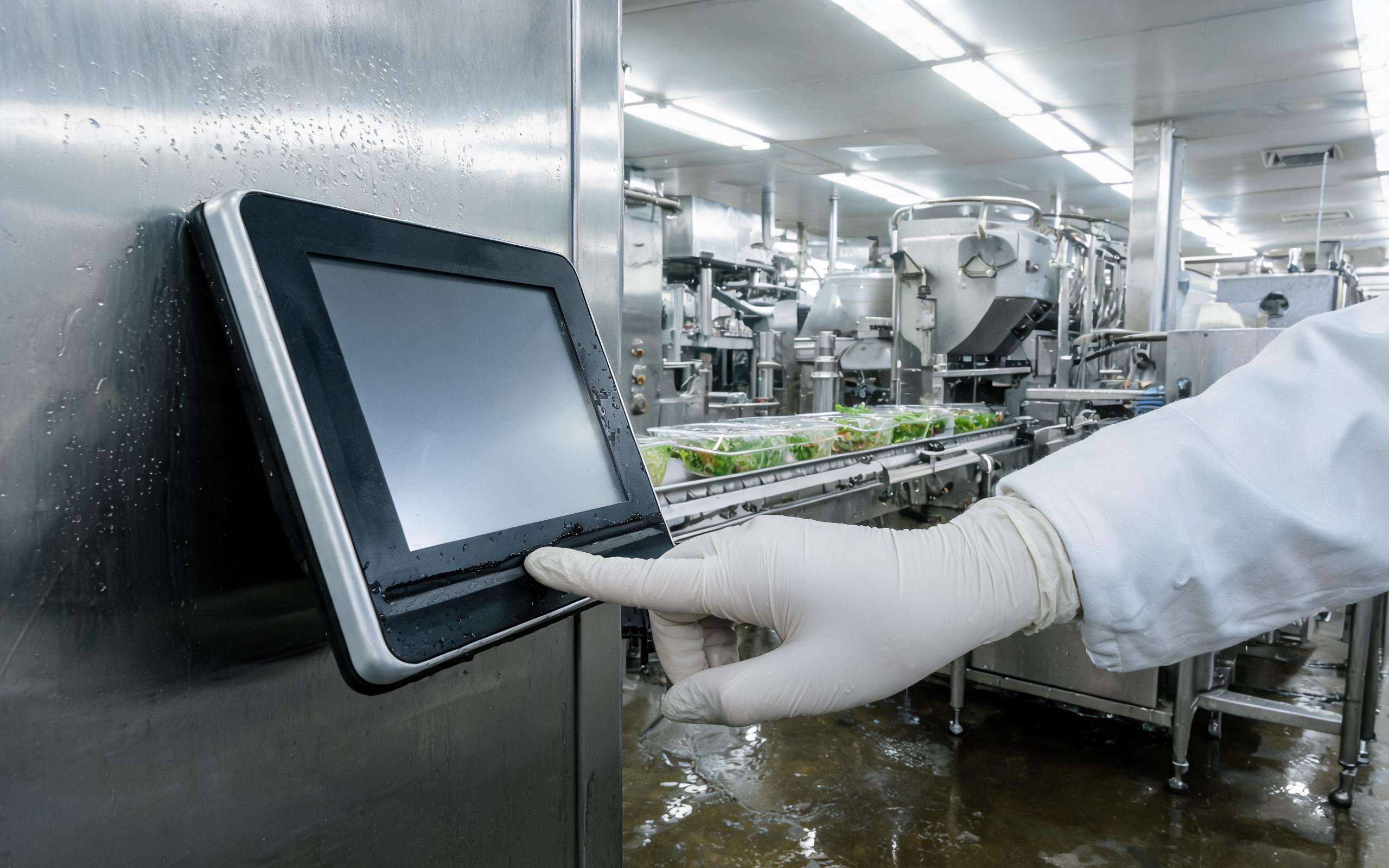 Post-wash bezel inspection industrial panel pc ip65 bezel inspection after washdown on packaged food packaging line