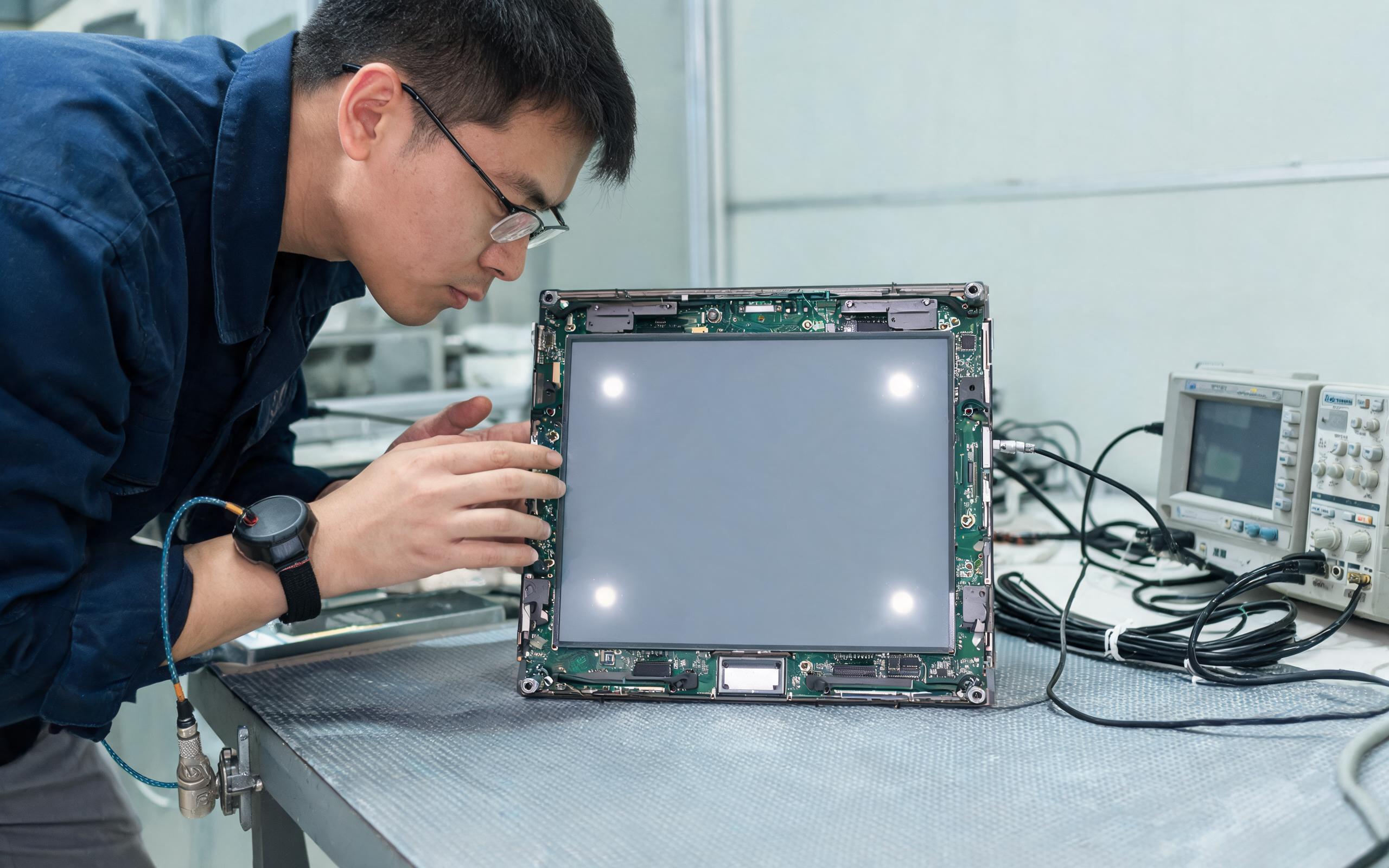Diagnosing mura and capacitive ghost touch on an open frame touch monitor at an integration bench