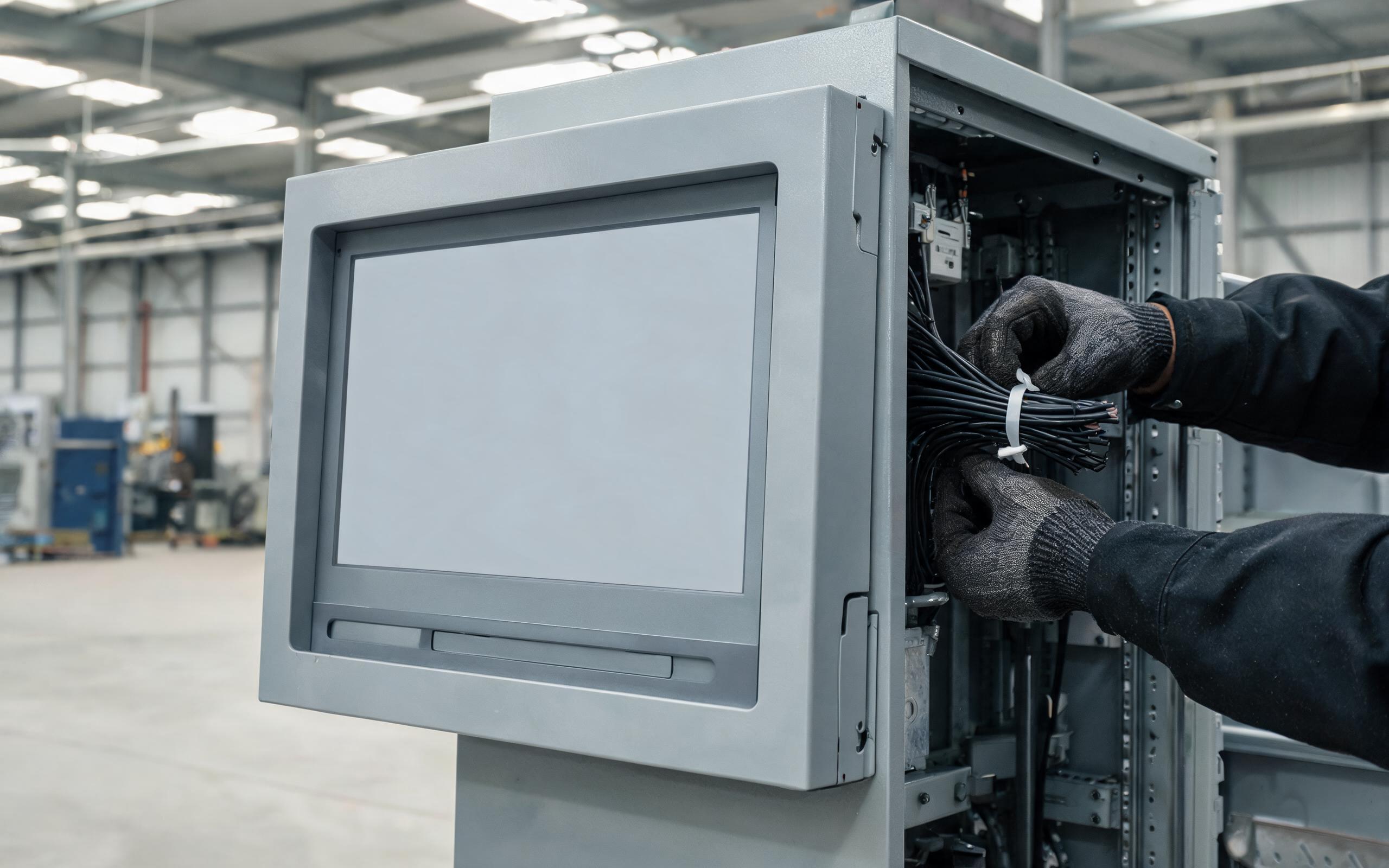 Final verification of an installed open frame touch monitor before enclosure closure