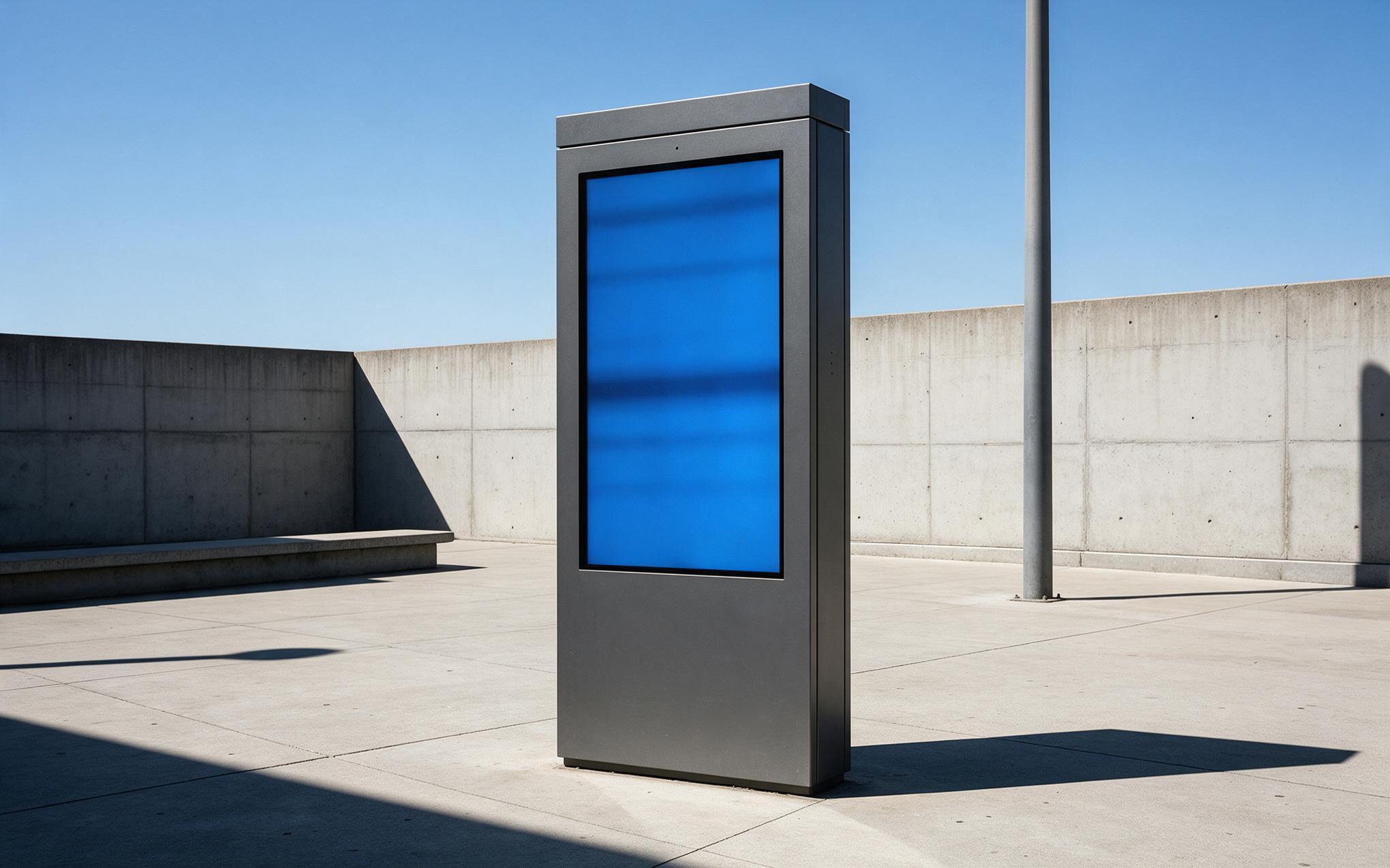 Portrait Mount in Midday Sun Portrait outdoor kiosk industrial display screen with uneven brightness under direct sunlight
