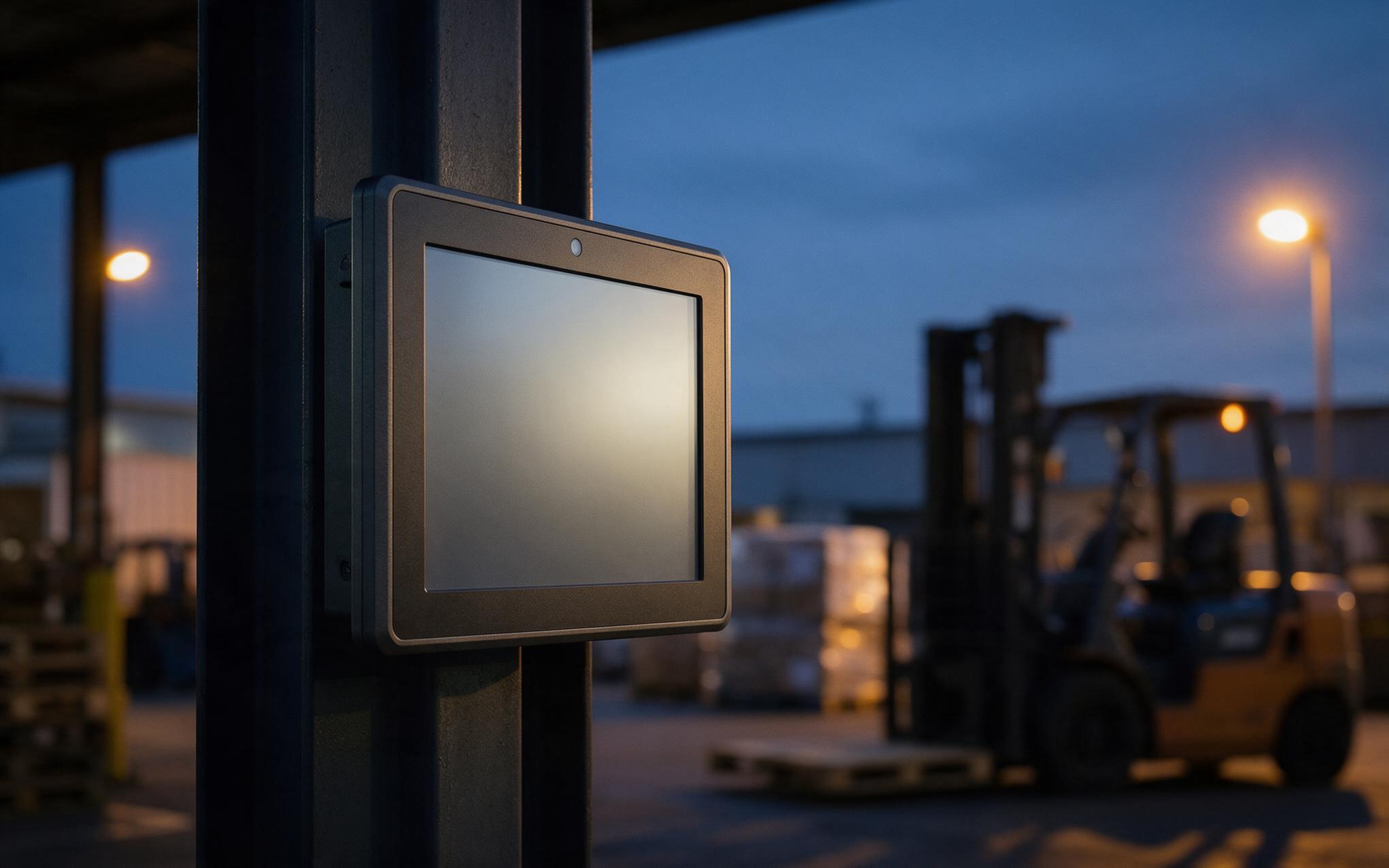 Dimming Curve at the Loading Dock Industrial monitor dimming automatically at a loading dock as daylight fades into night shift