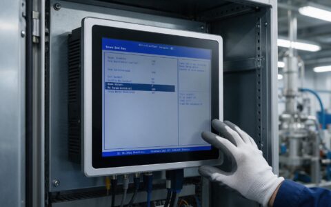 Industrial Panel PC Windows 10 Secure Boot Adaptation Industrial panel PC Windows 10 unit displaying a UEFI Secure Boot setup screen inside a control cabinet