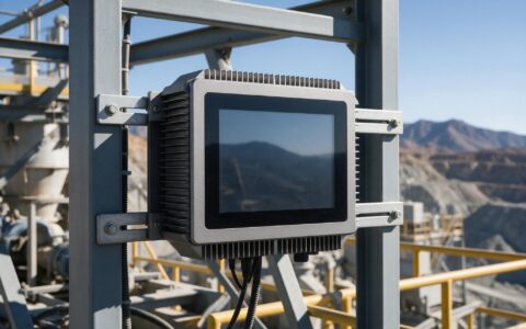 Rugged touch screen pc with a fanless aluminum chassis mounted on an open frame at a high altitude processing site