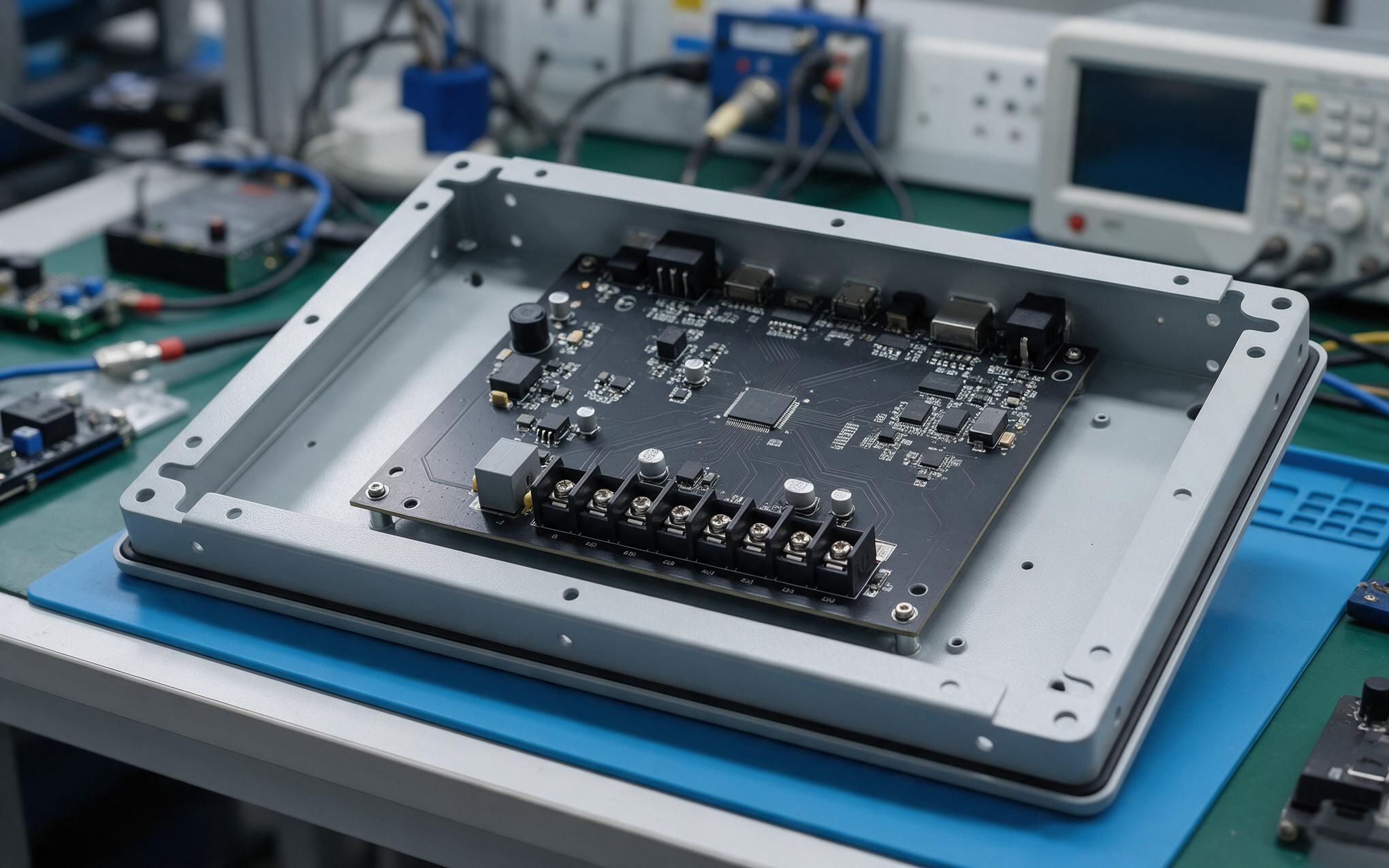 Mainboard Input Stage Spacing Power input stage of a rugged touch screen pc showing clearance and creepage spacing on an industrial mainboard