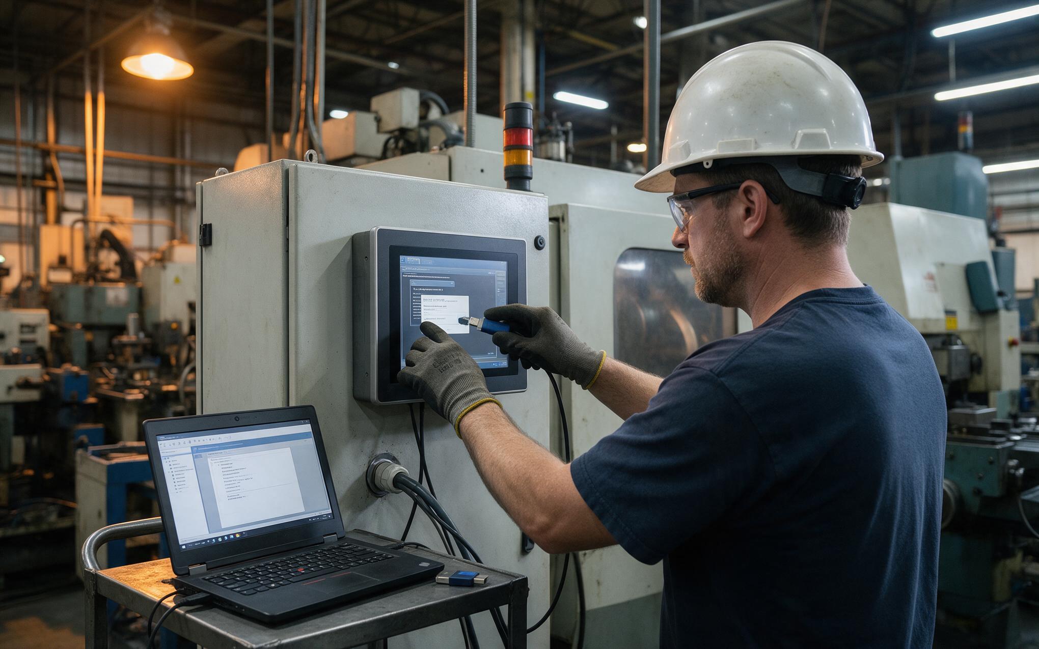 Applying a firmware patch to an installed panel PC Field firmware patch applied to an installed industrial panel PC on a running machine