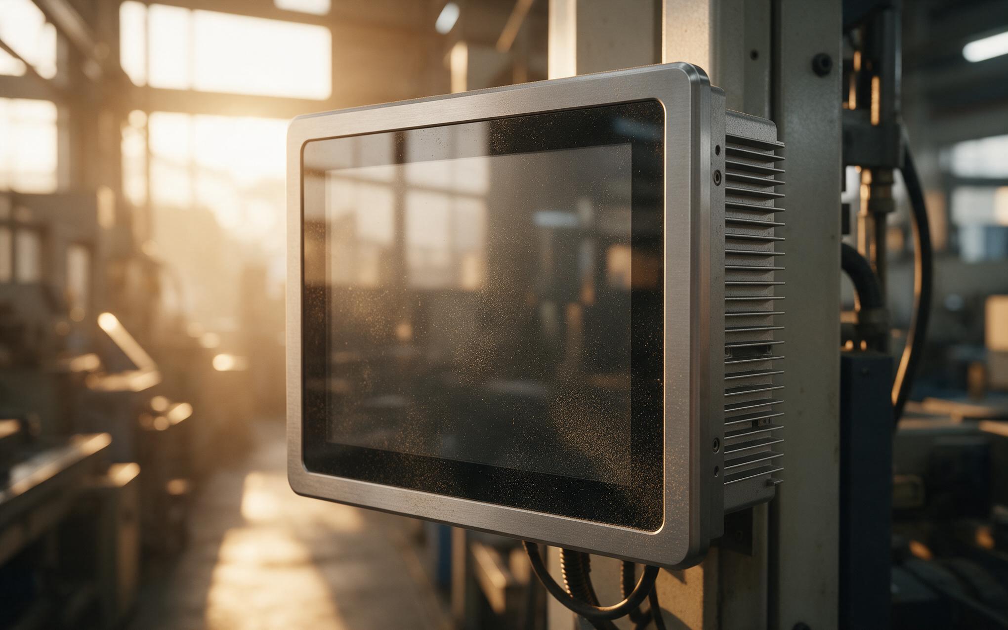 Sealed front and aluminum heat path of a bright panel PC Sealed industrial panel pc with a high brightness backlight and an aluminum heat path in a warm plant aisle