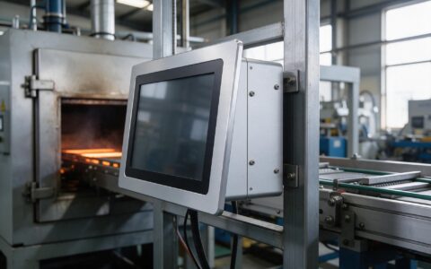Aluminum alloy industrial pc bezel and rear cover joint mounted on the frame between a heat treatment oven and a cold line