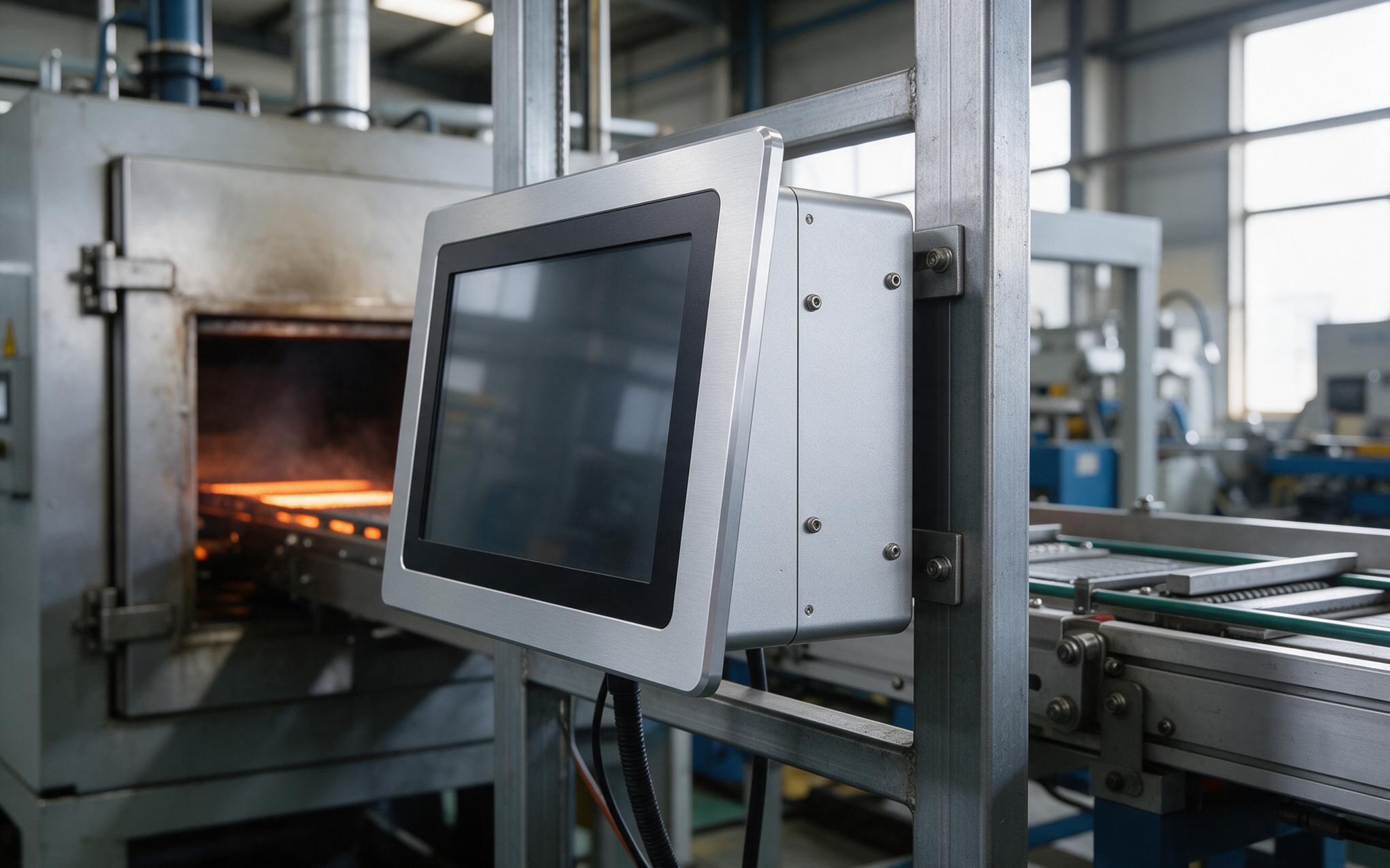 Bezel to cover joint at a thermal boundary Aluminum alloy industrial pc bezel and rear cover joint mounted on the frame between a heat treatment oven and a cold line