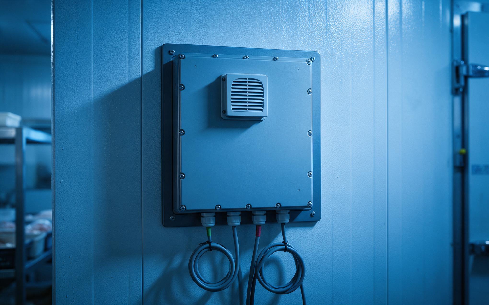 Breather and drip loop glands on a cold wall Aluminum alloy industrial pc with a filtered breather and low drip loop glands on an insulated cold room wall