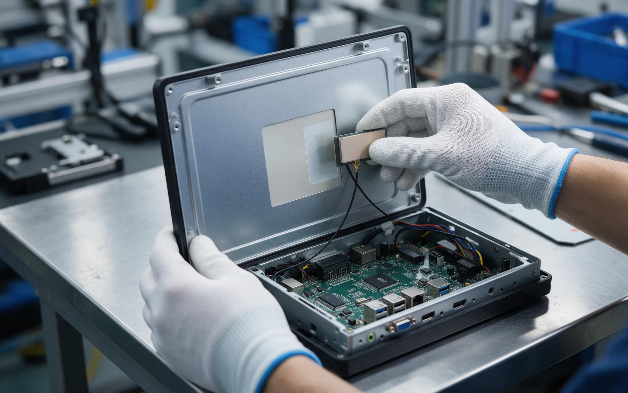 Internal wireless antenna placement inside a sealed fanless industrial all in one pc chassis